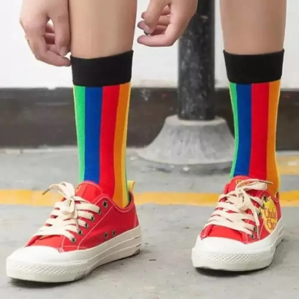Women  Pride Rainbow Stripe  Black Socks Set Size 5-9